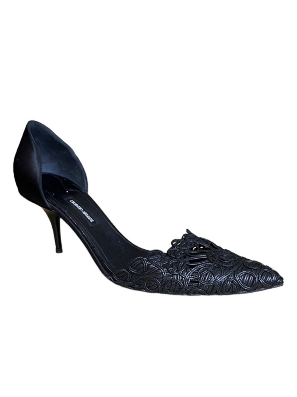 Giorgio Armani Black Leather Lace Kitten Heel D’orsay Pumps Size Eu 40 Us 9.5